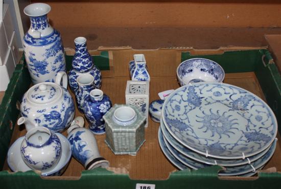 Quantity of Chinese blue & white ceramics & 4 floral-decorated plates (17)